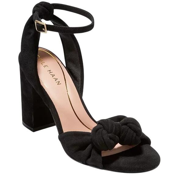 Cole Haan Womens Kaycee Knotted Heel Sandal US 10 B Black Suede EUC